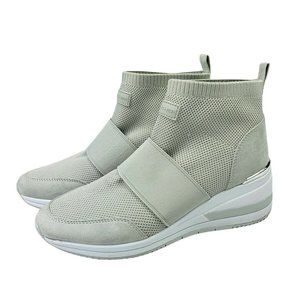 Marc Fisher Muscle Wedge Sneakers 8.5M Gray Knit Fabric Pull On High Top Shoes